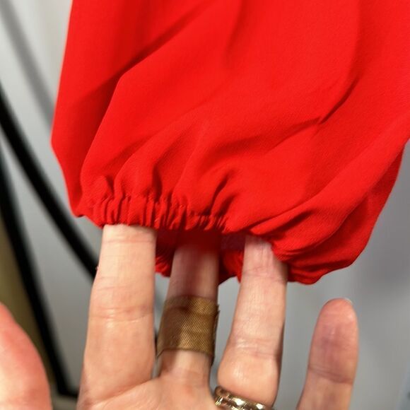 NEW YORK & COMPANY GABRIELLE UNION Women's Cut Out Mock Neck Blouse Red Small - Picture 5 of 16